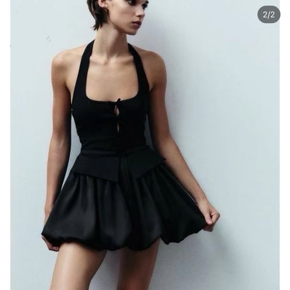 Zara Elegant Black Halter Dress - Picture 2 of 5